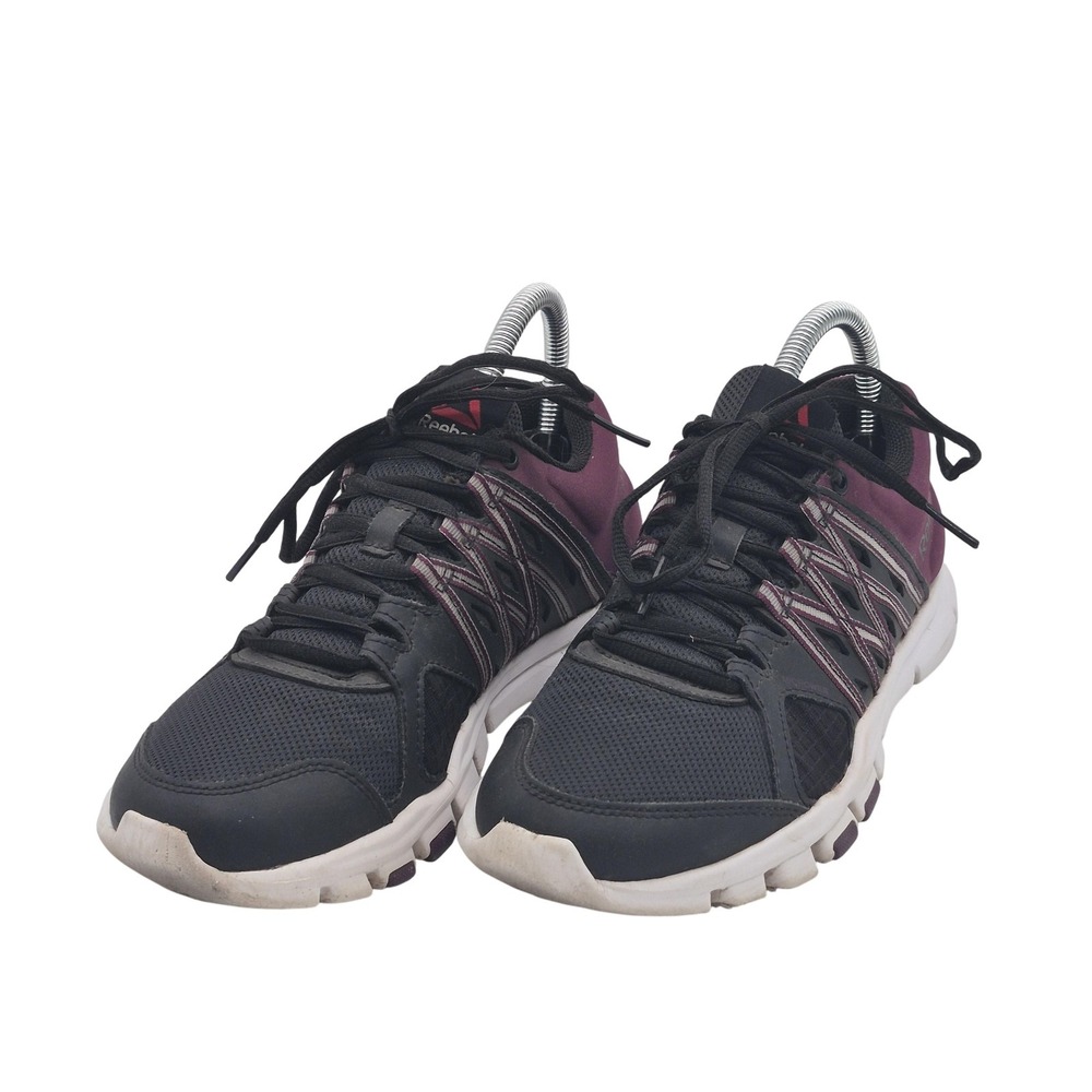 Reebok YourFlex Shoes Womens Size 8 Black Purple Mesh Athletic Training Sneakers